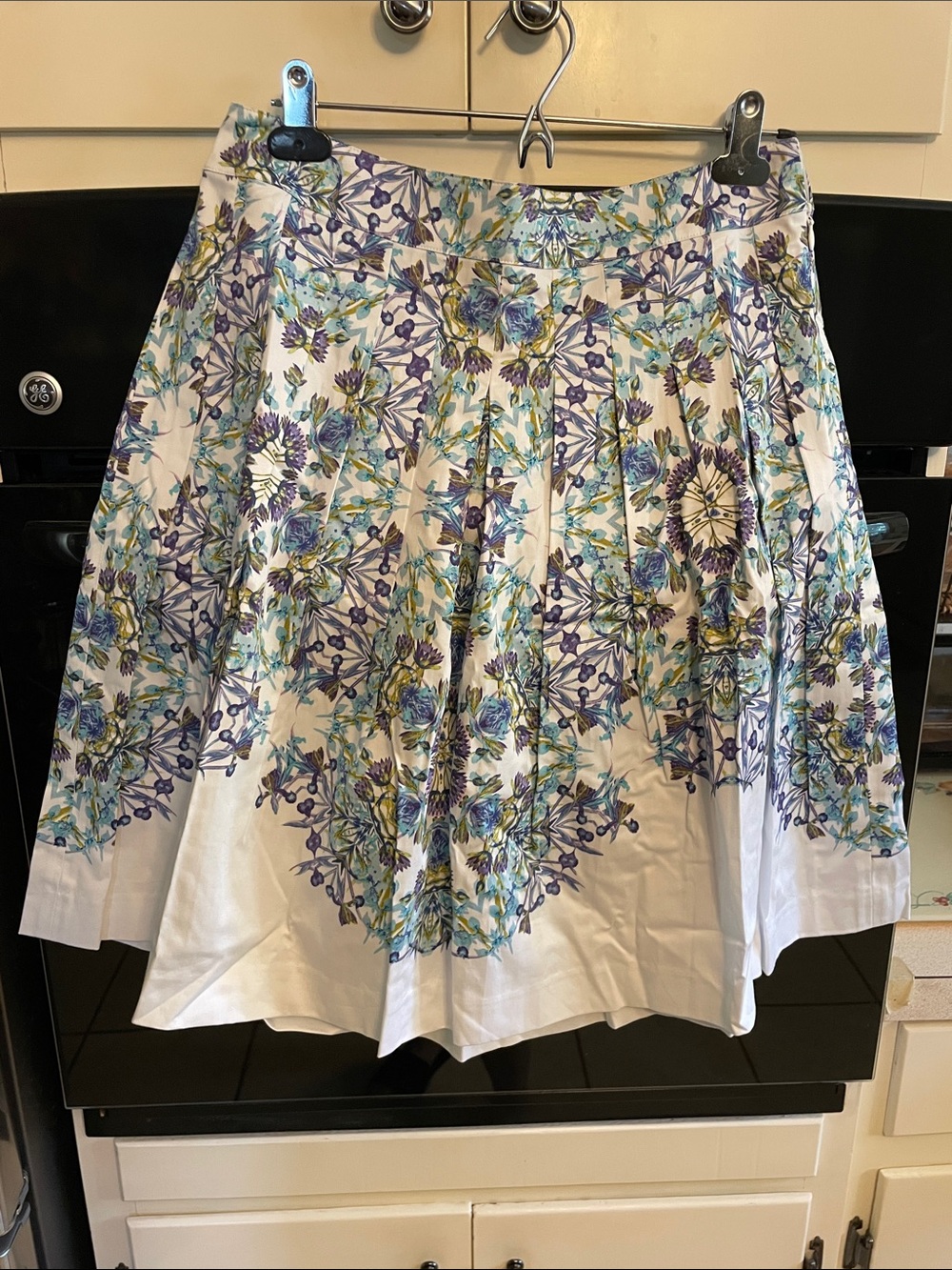 Talbots White A-Line Skirt with Blue, Purple & Green Floral Print